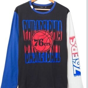 76ers Kids Long Sleeve Basketball Tee - Black, Blue, Red
